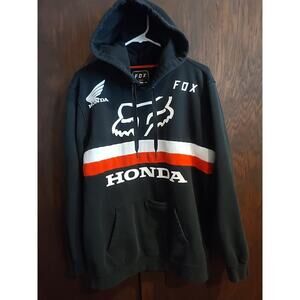 FOX Racing x Honda Hooded Sweatshirt Hoodie Black Red White Size Large Motocross